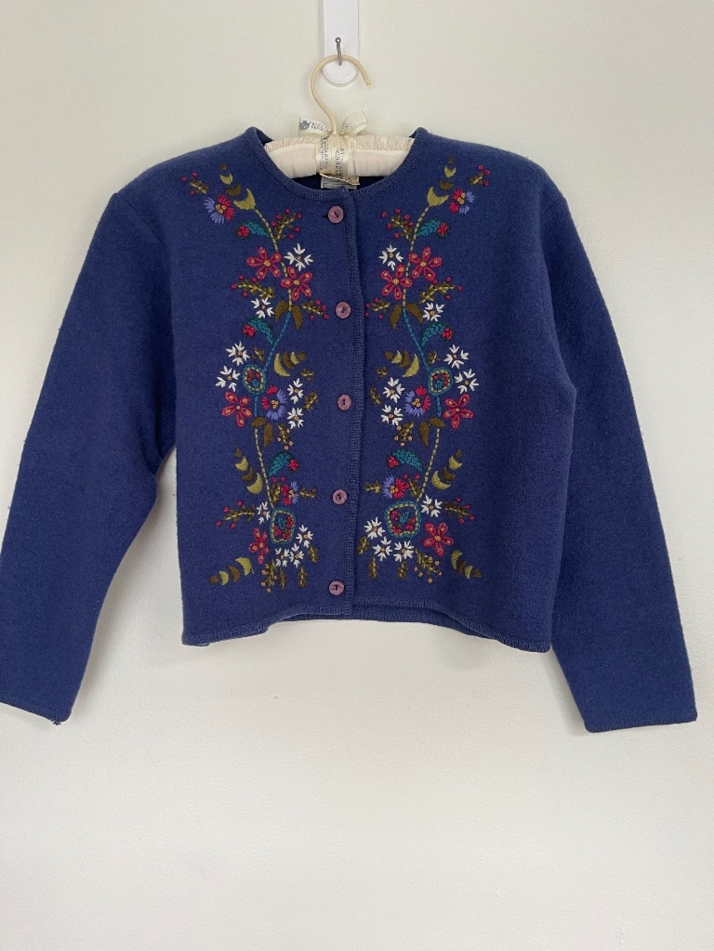 VTG LAURA ASHLEY MOTHER AND CHILD EMBROIDERED COTTAGECORE SWEATER SZ XS Kids 57”
